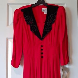 NWT Vintage 1980's S.L. Fashions 10 Red Midi Dress